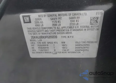 2015 GMC Terrain Denali из США, поврежденный, VIN 2GKALUEK9F6269339